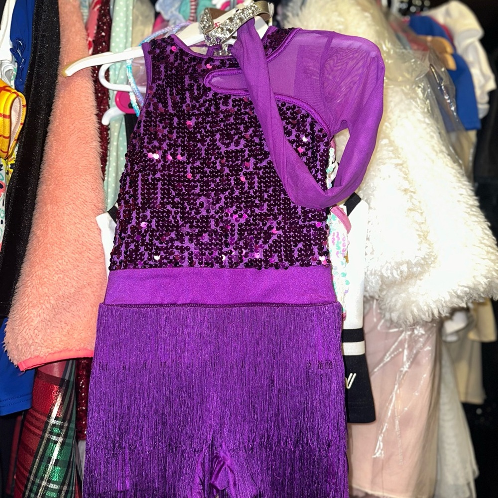 Purple Dance Costume with Fringe and Sequins